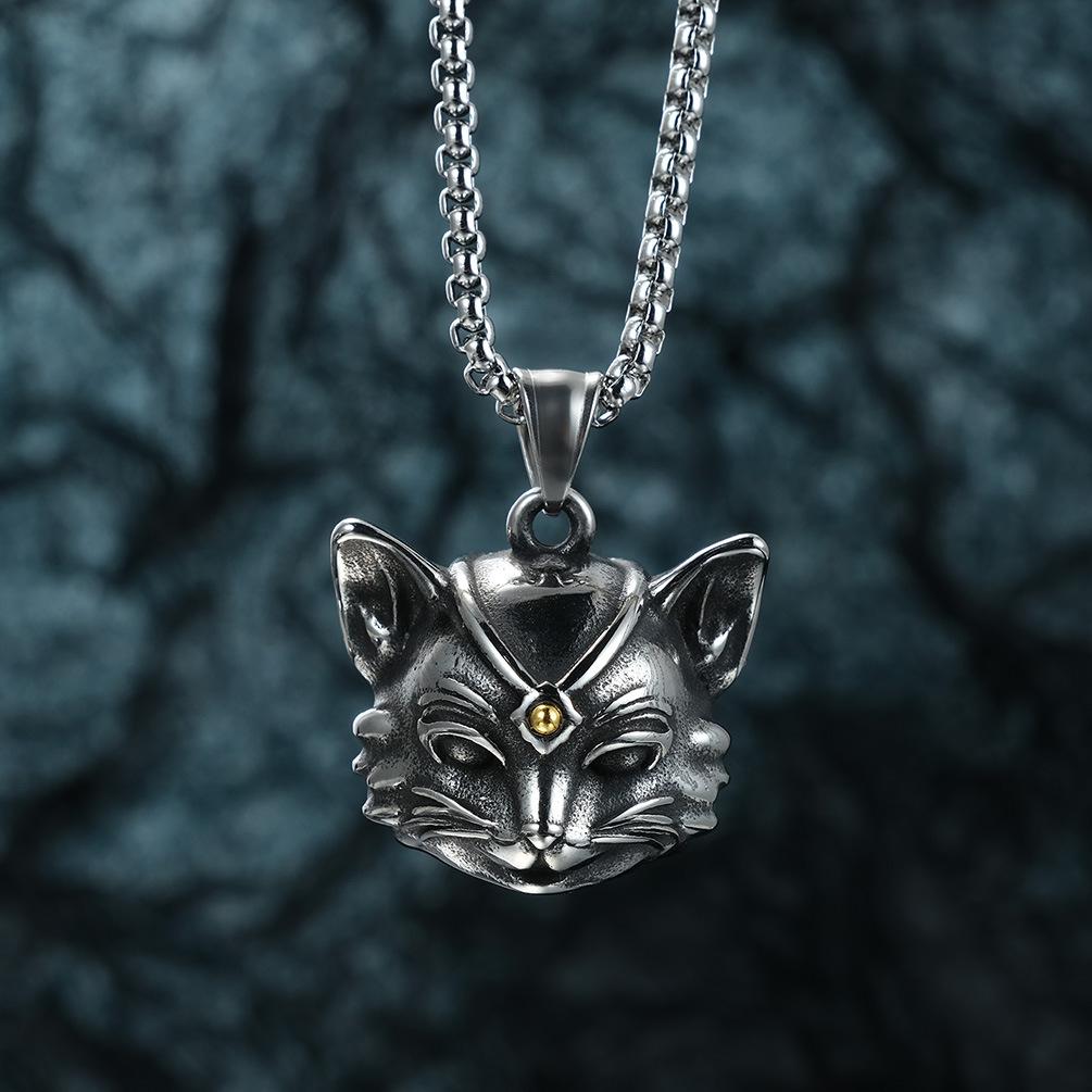 Cat Head Necklace For Men Stainless Steel Men Necklace Simple Animal Jewelry Korean Style Jewelry Cosplay Accessorycool Stuff