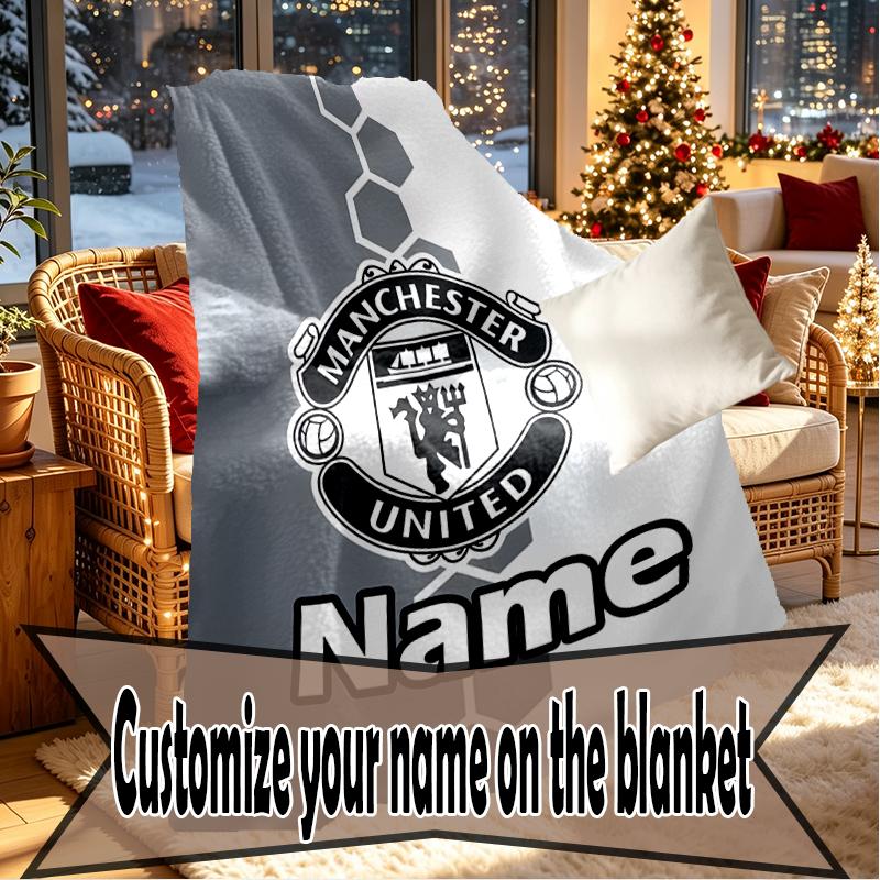 Custom Name Personalized Manchester Football F.C Print Blankets, Home Decor, Bedroom, Sofa, Camping, Couch, Gifts for Birthday Christmas