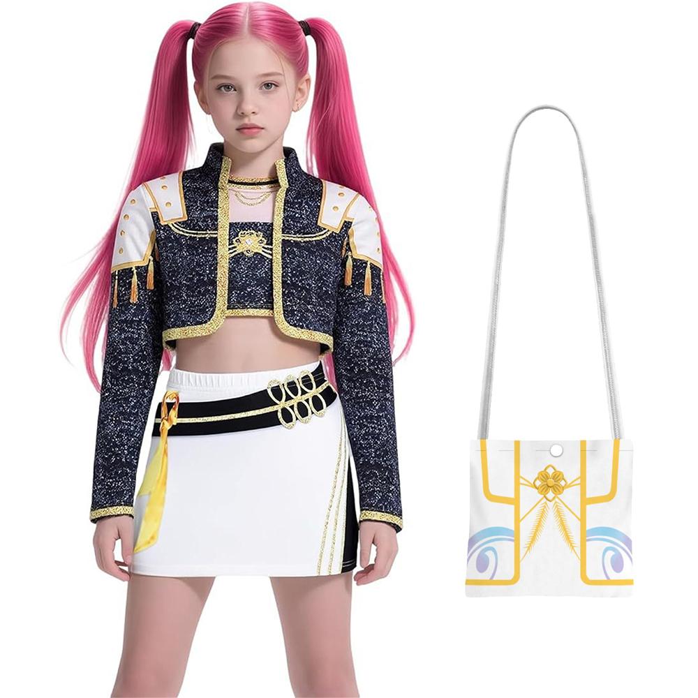 Девочки Дети Руми K-Pop Охотник на демонов Косплей Детский Черный Золотой Костюм Детская Маскировка Выступление Ролевая Игра Униформа Хэллоуин