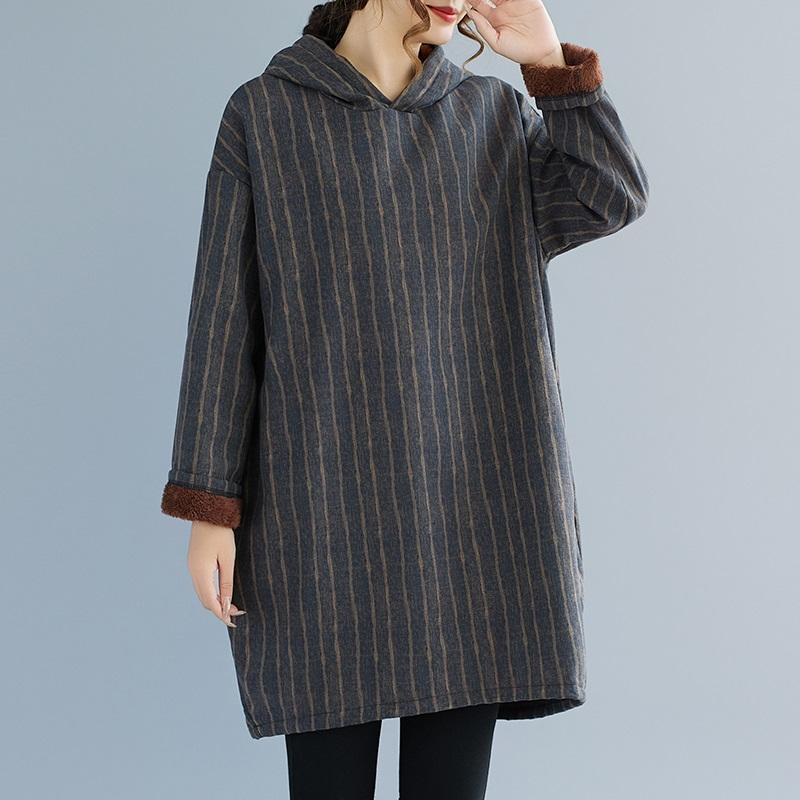 Хлопковое худи винтажная полоска больших размеров с длинным рукавом новое в платьях для женщин повседневное свободное мини весенне-осеннее зимнее платье