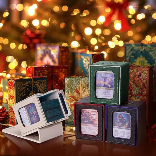 Deck Case, Trading Card Case with Card Display Window, Holds 100 Cards, Double/Triple Sleeved, Vertical Storage, Dice Pouch, Two Dividers, and One Top