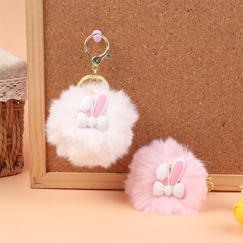 Брелок для ключей с мультяшным мехом кролика, мягкий, милый, пушистый кролик, куклы, сумка, подвески, животное, автомобиль, брелок, сумка, украшения