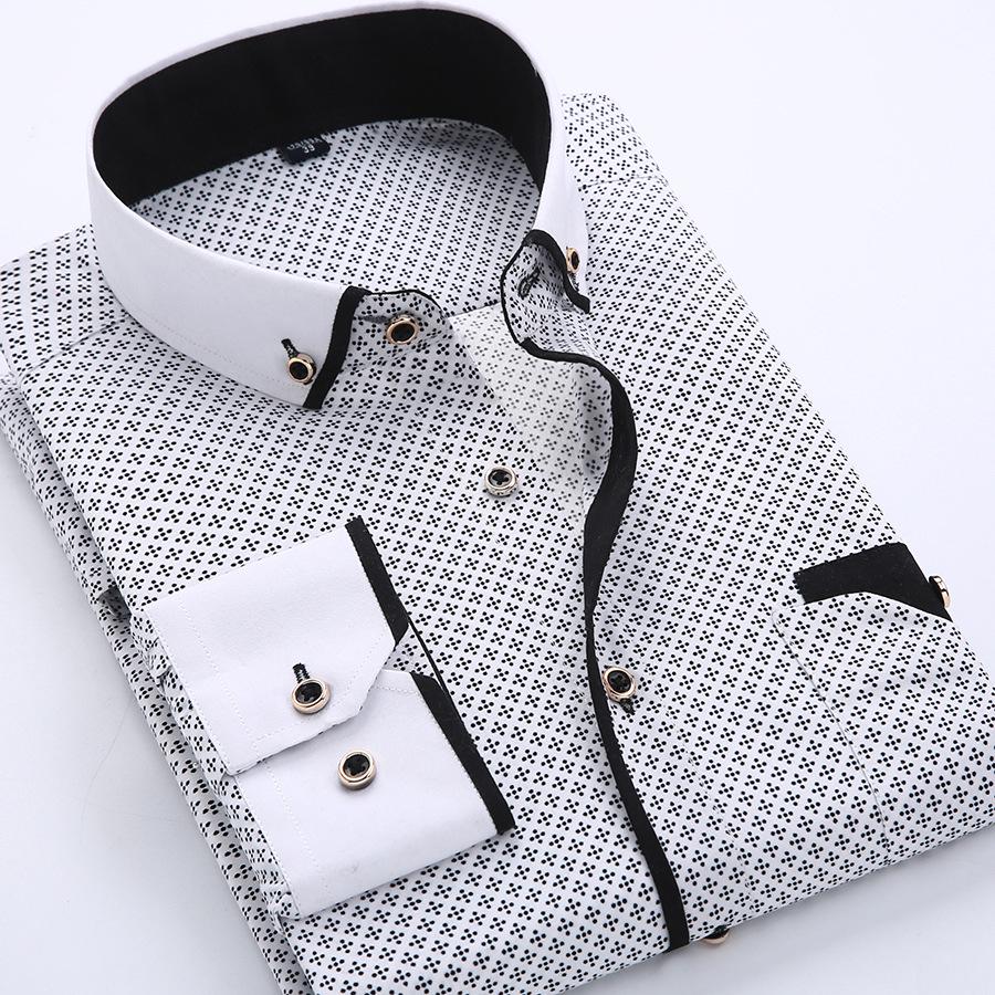 Floral Button Down Men Shirt Male Long Sleeve Shirts Casual Slim Fit Black Man Clothes Dress Shirts