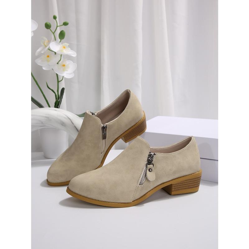 Женские замшевые ботинки Мартин - Осень/Зима Новый Стиль Массивный Каблук с Боковой Молнией Большой Размер 43 Женские Короткие Ботинки