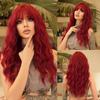 Европейский и американский стиль женской моды красный кудрявый парик полный парик с прямой челкой длинный волнистый парик