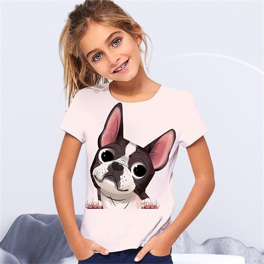 Детская одежда для мальчиков и девочек Футболка с принтом 3D Cat и короткими рукавами, топ с круглым вырезом