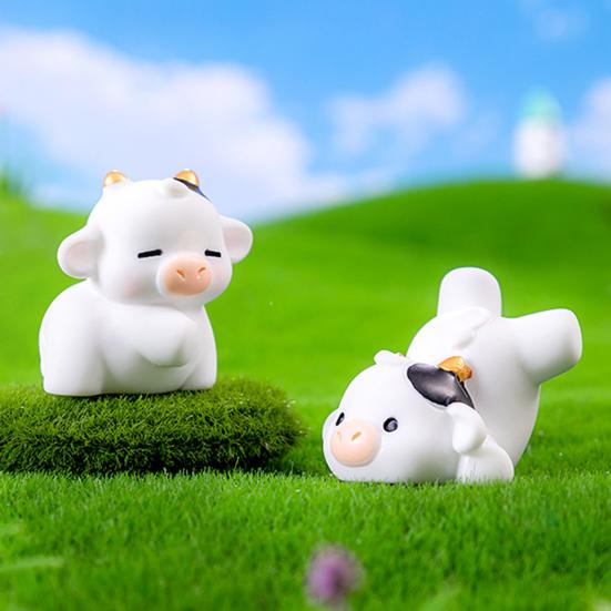 6 шт. мини-фигурка молочной коровы, смола, крошечный орнамент для крупного рогатого скота, миниатюрная статуя животного, игрушка, сказочный сад, микроландшафт, настольный компьютер