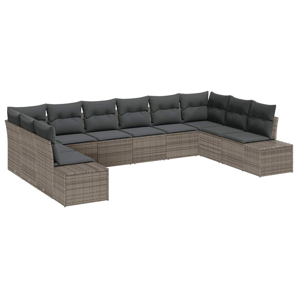 Garden Sofa Set with Cushions 10 pcs Grey Poly Rattan