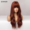 Красно-коричневые термостойкие синтетические волнистые парики для женщин, длинный парик с волнистыми волосами тела и челкой, косплей, повседневные волосы