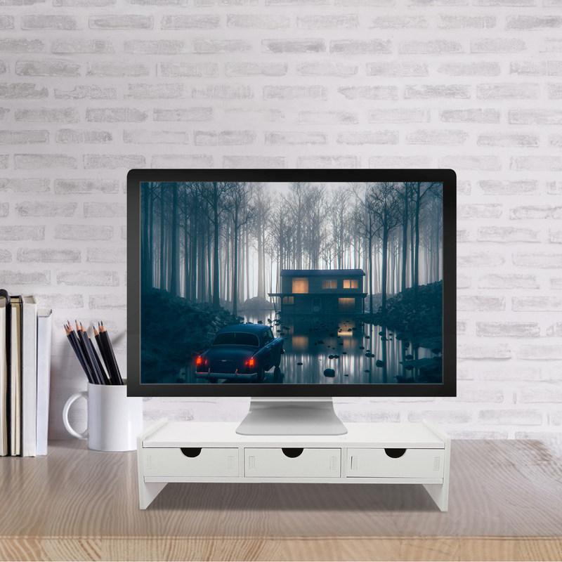 Monitor Riser Stand Computer Screen Height Adjustable White PVC 3 Drawers Durable Wood Plastic Desk ganizer Laptop Monitor