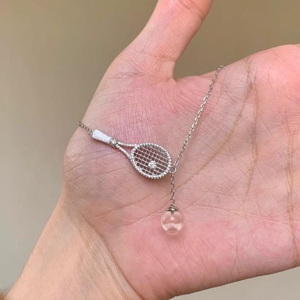 With Diamonds Pendant Necklace Zirconia Metal Sweater Chain Tennis Racket Necklace Jewelry Gifts