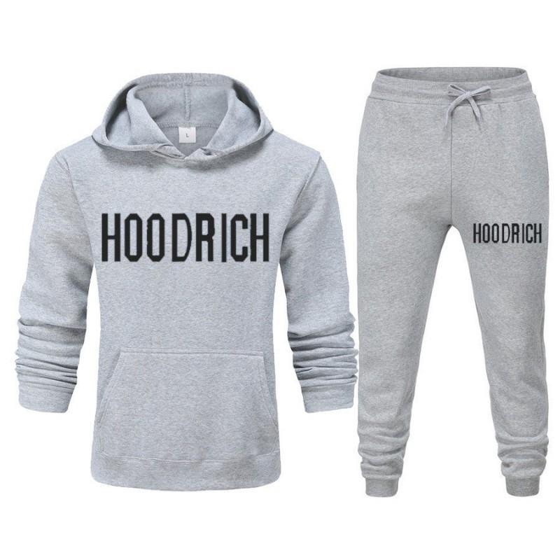 Mens Casual Hooded Sweatshirt Set With Graphic Print Long Sleeve Top Pants Outfit