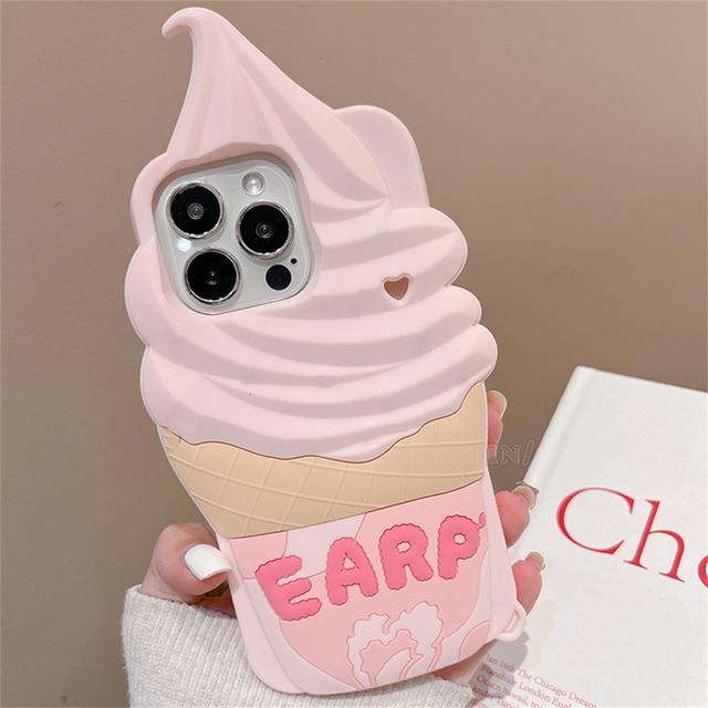 Корейский милый 3d конус мороженого силиконовый защитный чехол для Iphone 14 13 12 Pro Max 11 прекрасный мультяшный противоударный мягкий чехол