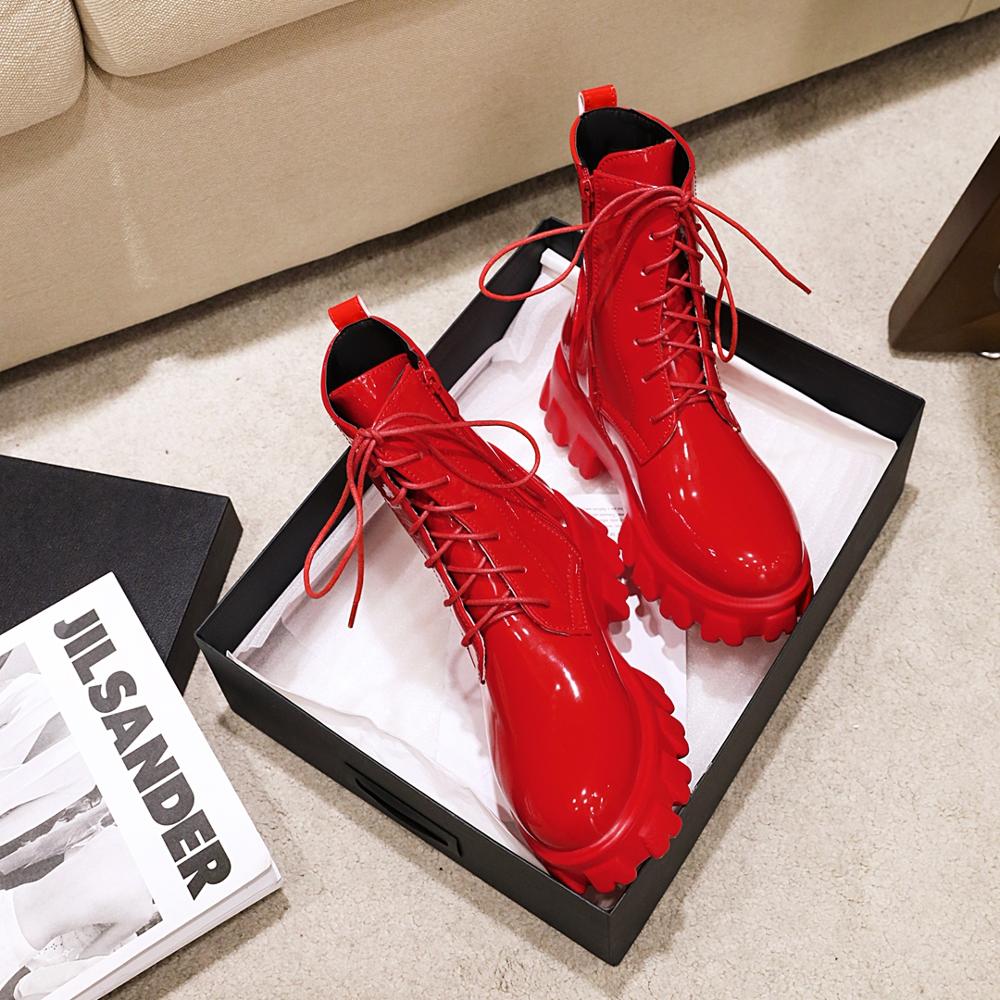 Женские ботинки Лакированная кожа Обувь на платформе Ботильоны на высоком каблуке Женские осенне-зимние теплые ботинки на платформе