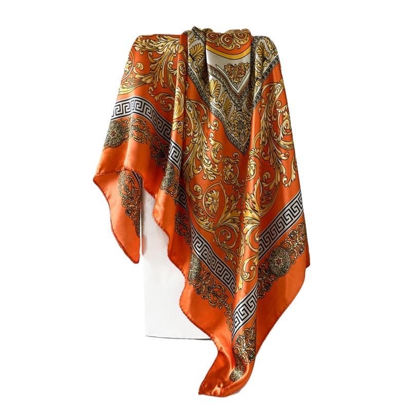 Export retro 91CM square scarf simulation silk headscarf spring and summer scarf printed scarf professional sunscreen scarf