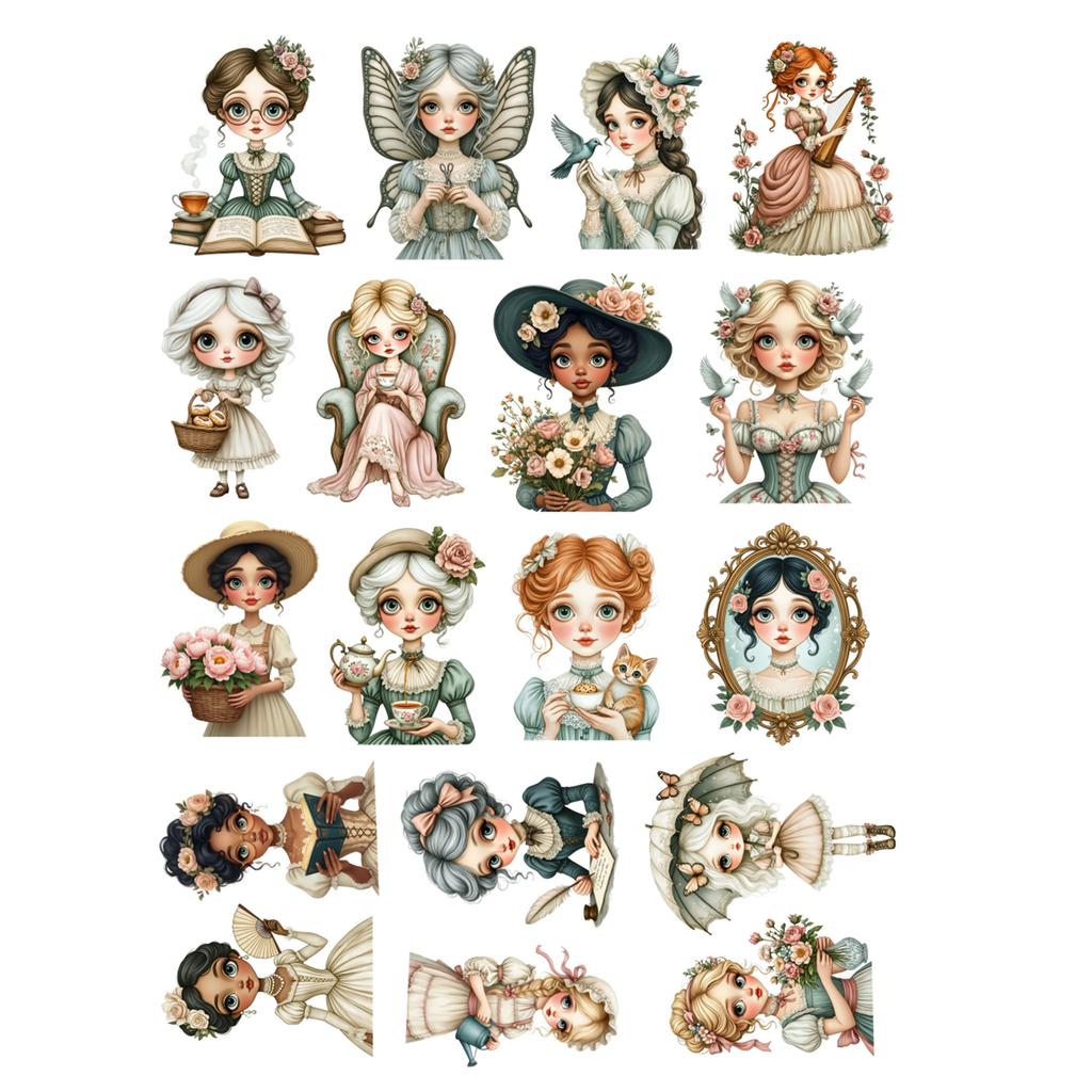 18pcs Cute Self-made Vintage European Court Style Girl Scrapbooking Stickers /Decorative Sticker /DIY Craft Photo Albums Kawaii