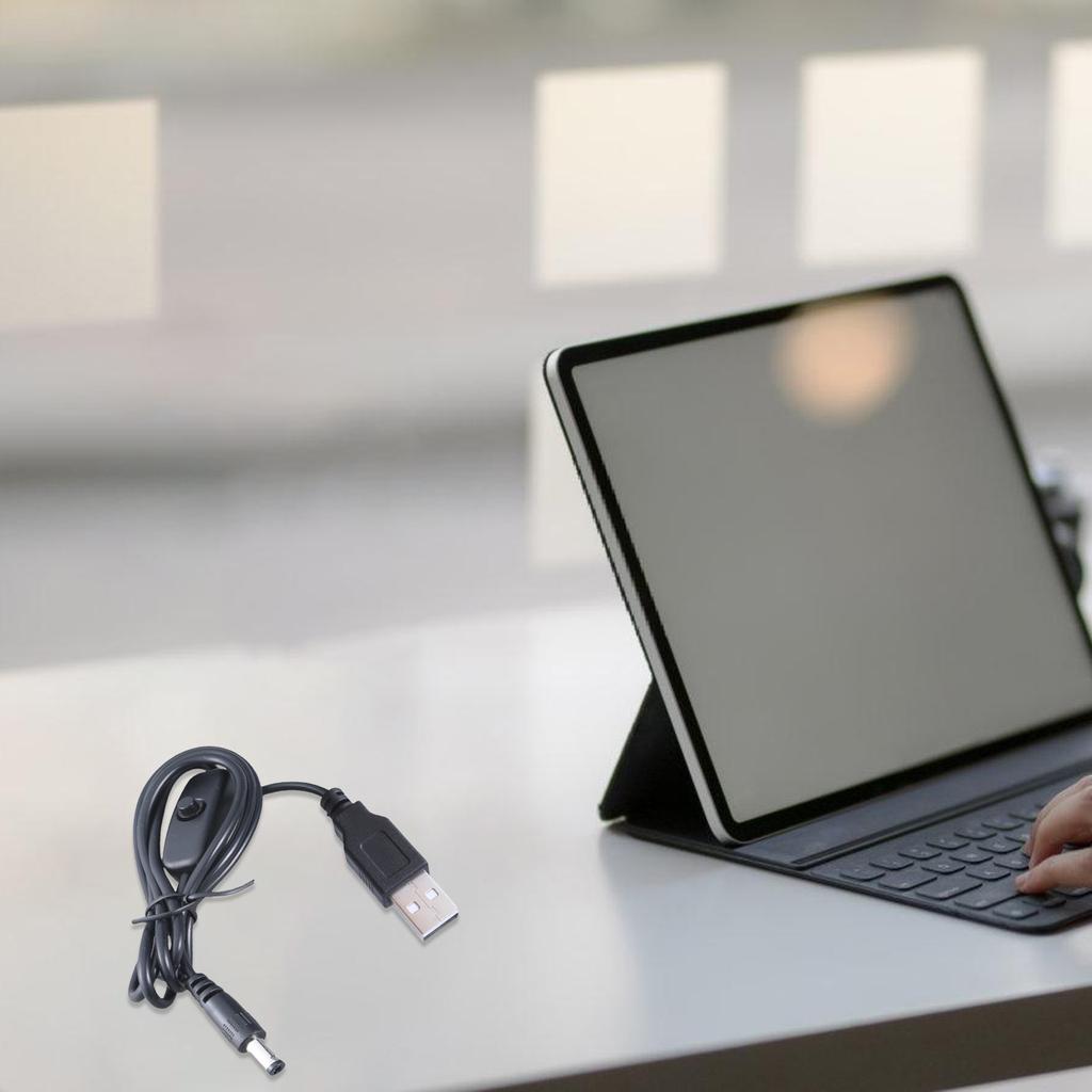 USB To DC5.5x2.1mm Power Cable Cord with Convenient On/Off Switch Button for 5V Electronic Devices 100cm Long Black