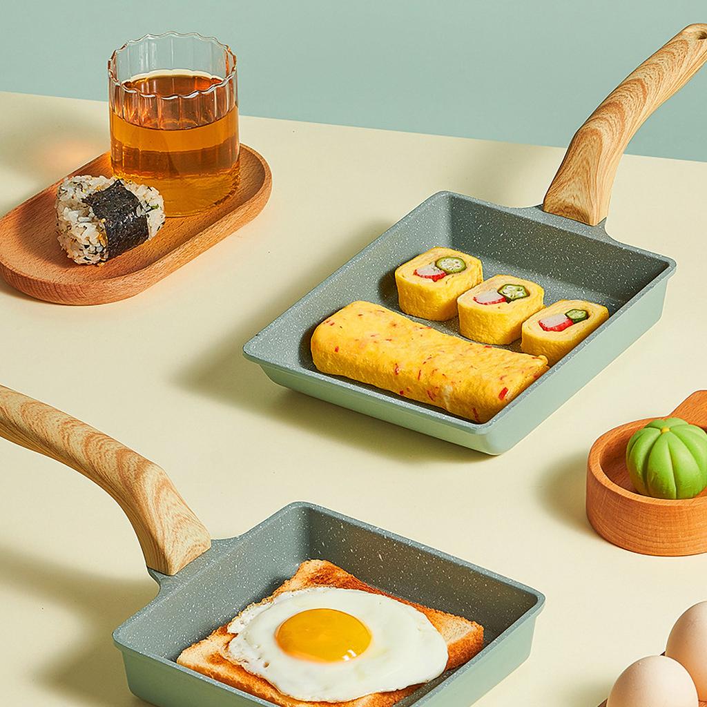 Japanese Omelette Pan Maifan Stone Non-stick Egg Roll Pan Frying Pan With Wood Handle for Baby Kids