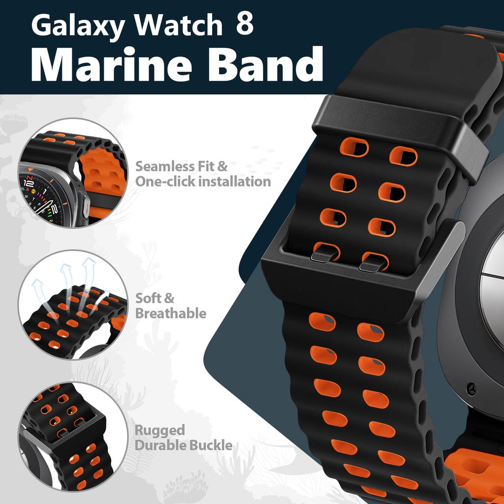 For Samsung Galaxy Watch 8 Strap 40mm 44mm Two color Sport silicone Marine belt Bracelet correa Galaxy Watch 8 classic 46mm band