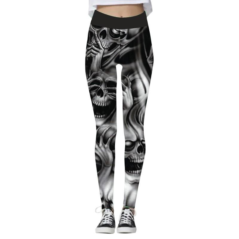 Halloween Womens Yoga Pants 3D Print Pumpkin Skeleton Slim Fit Stretch Workout Leggings