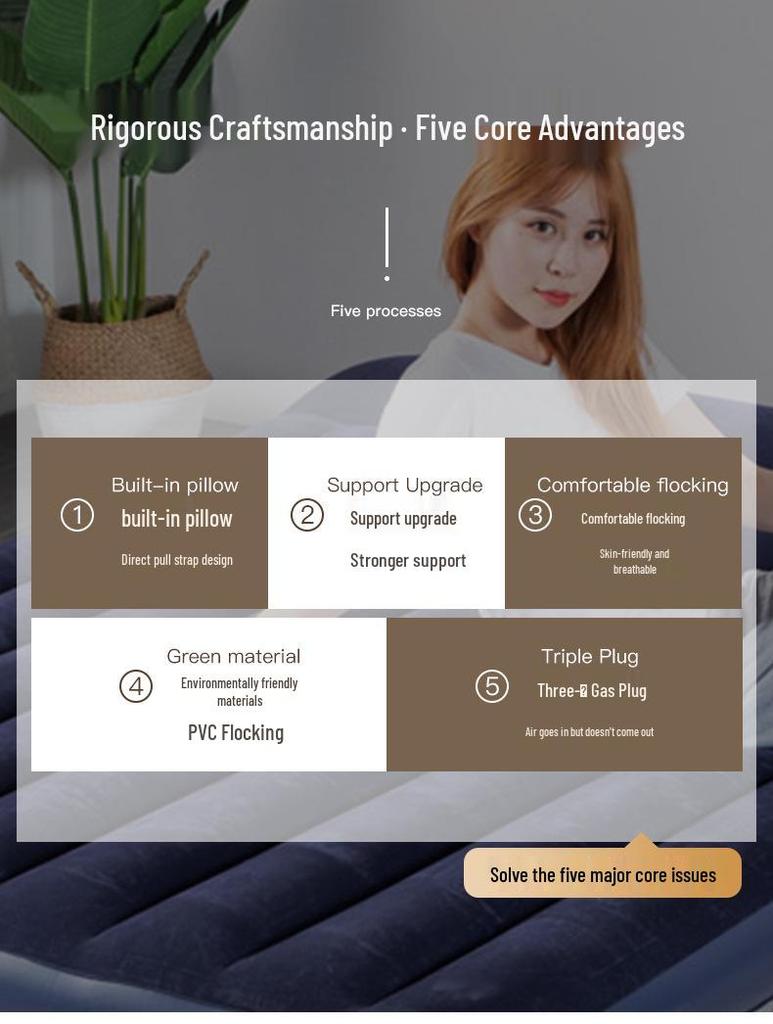 Двухслойная надувная кровать-матрас - Портативная, надувная простыня для дома и улицы