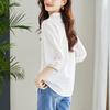 Summer Elegant Fashion Embroidery 3/4 Sleeve Solid Color Cotton Shirt Women V-neck Casual Cardigan Blouse