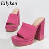 Eilyken Roma Style Knitted Platform Chunky High Heels Slippers Women Casual Peep Toe Fashion Ladies Shoes Sandals