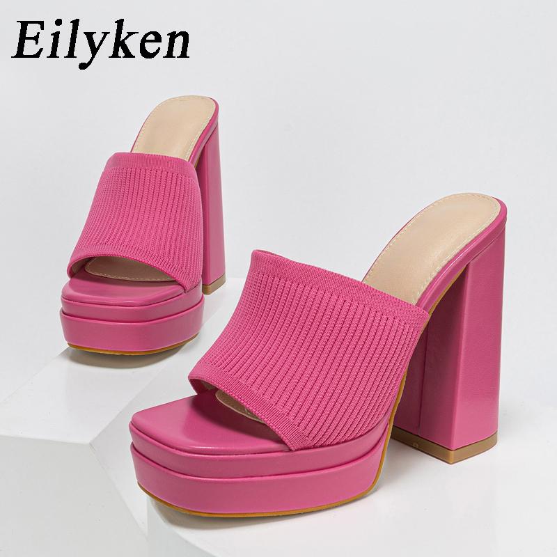 Eilyken Roma Style Knitted Platform Chunky High Heels Slippers Women Casual Peep Toe Fashion Ladies Shoes Sandals