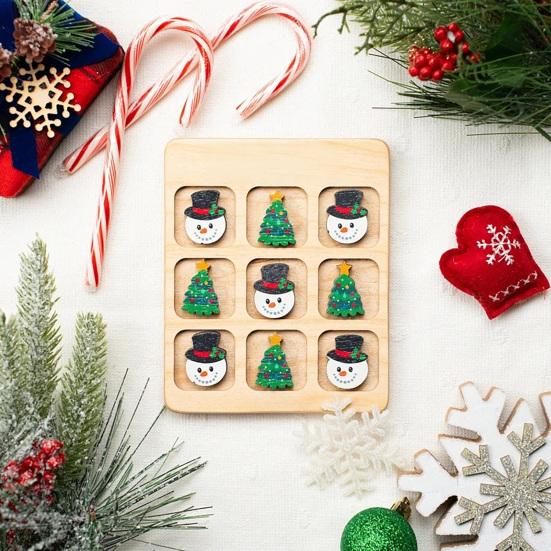 Christmas Wooden Board Game Santa Snowman Reindeer Tree Pieces 2 Player Mini Chess Board Puzzle Toy Party Classical Strategic Tabletop Game