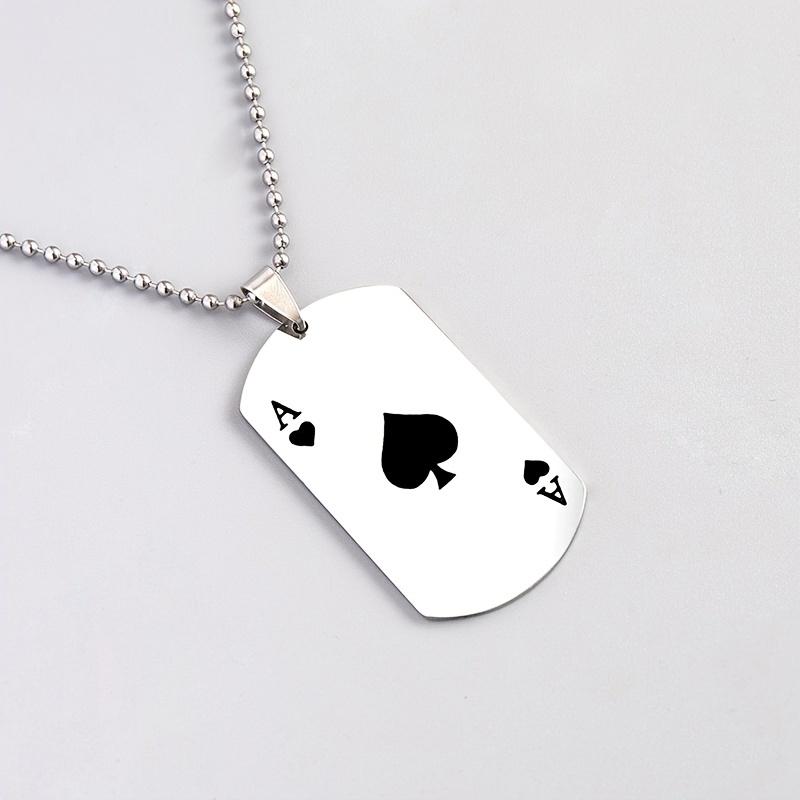 European and American fashion Stainless Steel necklace creative playing cards Ace of spades heart pendant Men's sweater chain jewelry