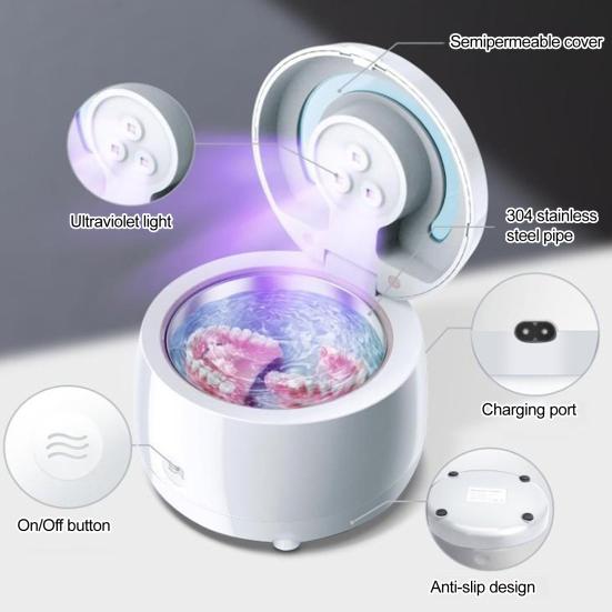 Ультразвуковой очиститель ретейнеров УФ Купол для чистки зубных протезов Машина для чистки зубных ретейнеров для ночных капп брекетов элайнеров зубная щетка ювелирные изделия