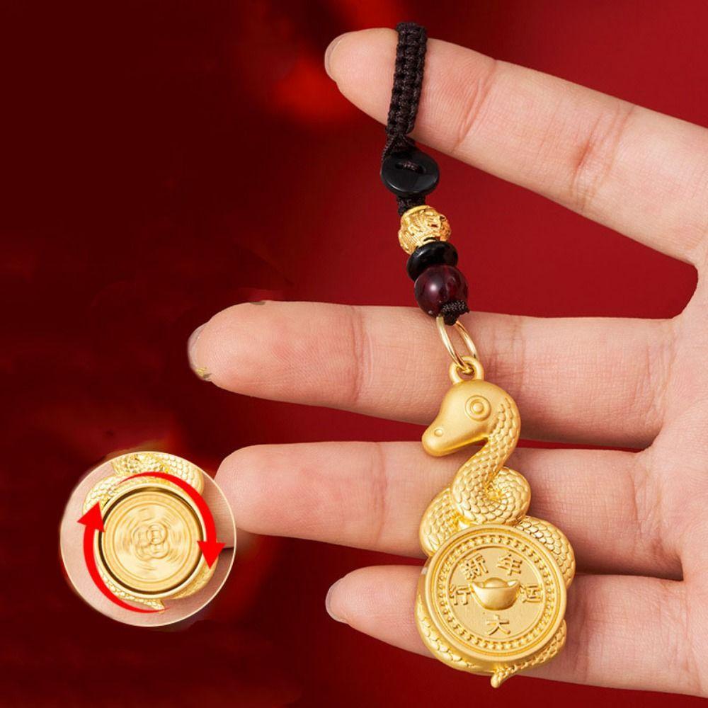 2Pcs Metal Zodiac Snake Keychain Fortune-attracting Bag Hanging Decoration Crafts Lucky Pendant  Men
