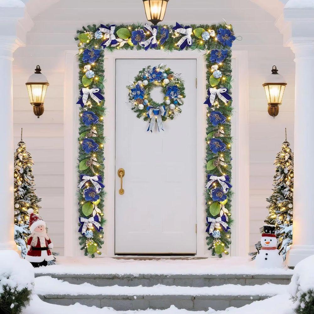 Rattan Artificial Garland with Light Prelit Garland Xmas Christmas Garland Mantle