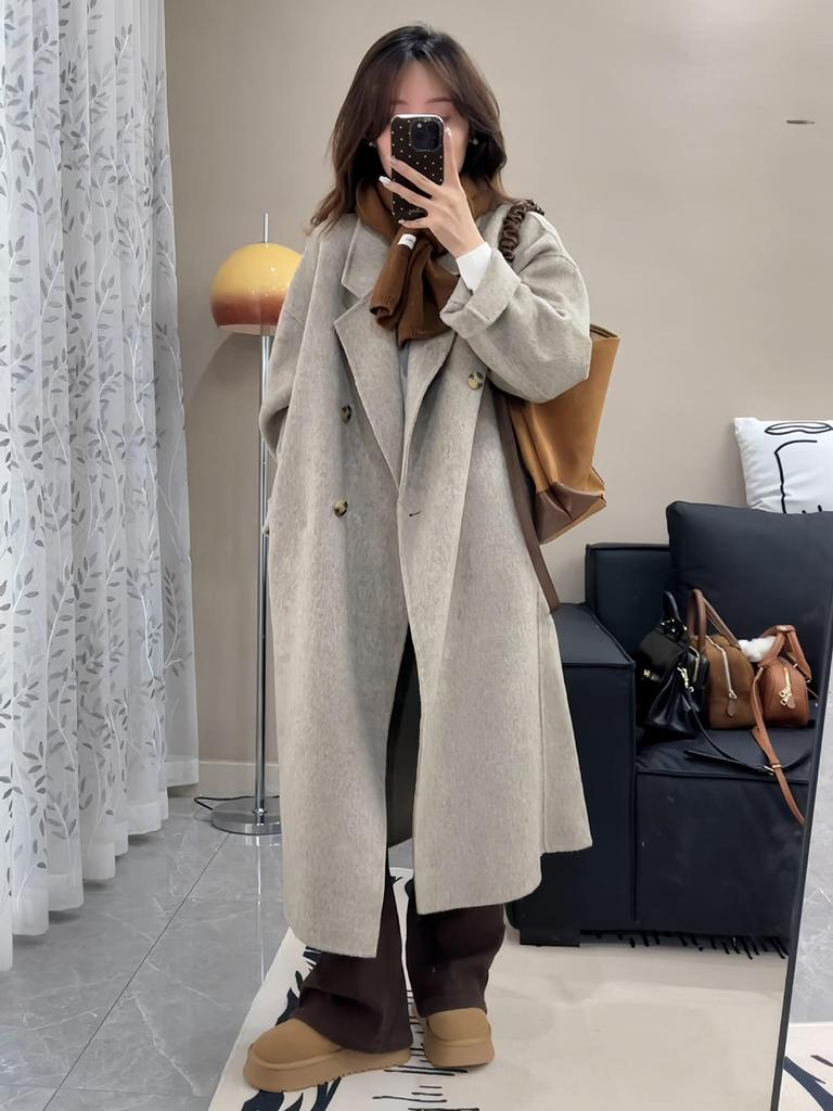 Korean Style Women's Long-Haired Double-Faced Wool Cashmere Cocoon Coat