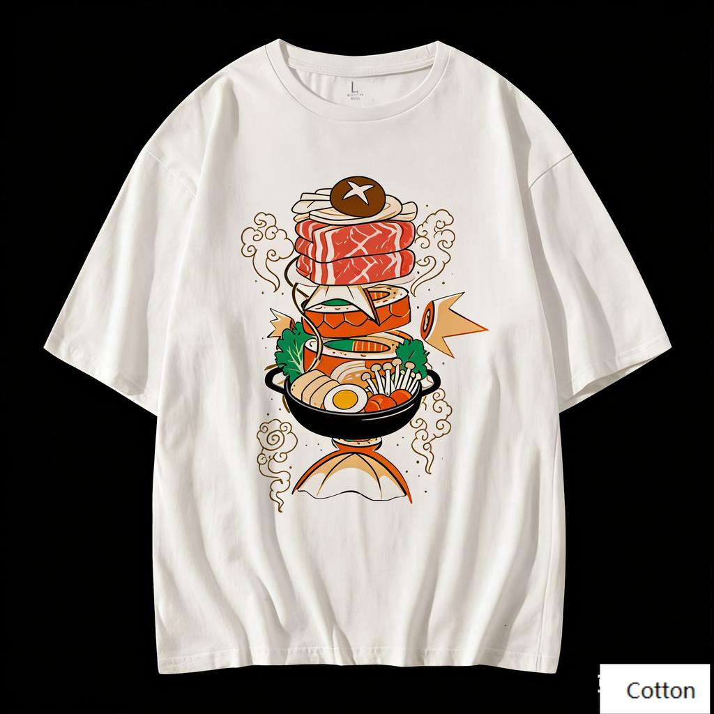 Cute Octopus on Takoyaki Balls Graphic TShirt Japanese Cloud Print Pure Cotton Tee Kawaii Streetwear Style Unisex Top