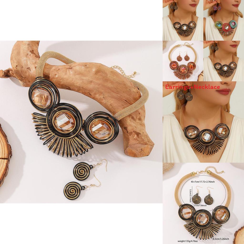 Trendy Geometric Jewelry Set With Crystal Accents And Electroplated Finish For Casual Wear