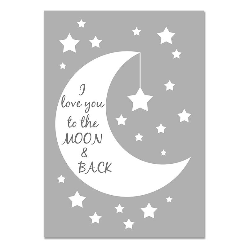 Nursery Moon Stars Canvas Printing Grey Picture Wall Art Painting Decor Kids Quotes Posters Baby Room Interior Decoration