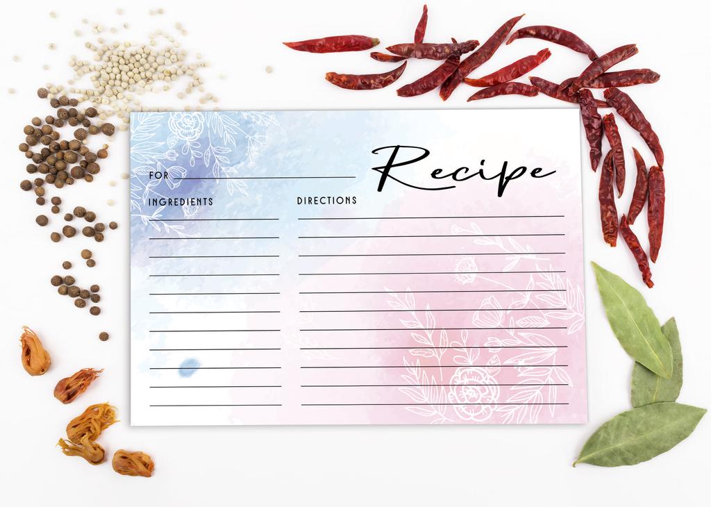 Inkdotpot Карточка с рецептом 6x4 дюйма, односторонние карточки с рецептами, акварельные цветочные карточки с рецептами, свадьба, девичник, рождение ребенка, упаковка
