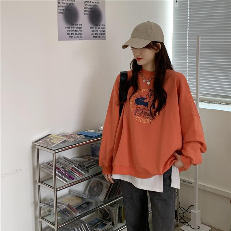 Women Long Sleeve O Neck Loose Pullovers Female Tops Solid Color Sweatshirts