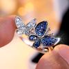 Silver Color Double Butterfly Ring White Blue Zircon Wedding Engagement Rings for Women Jewelry Gift