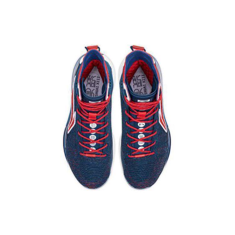 Li Ning YuShuai 13 Тканевая Амортизация Скользкая Устойчивая к Истиранию Высокие Баскетбольные Кроссовки Мужские Сине-Красные ABAP065-12