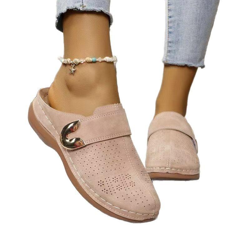 Внешнеторговые шлепанцы большого размера женские лето 2025 новые европейские и американские с металлическим полым верхом, женская обувь размер 43 wish