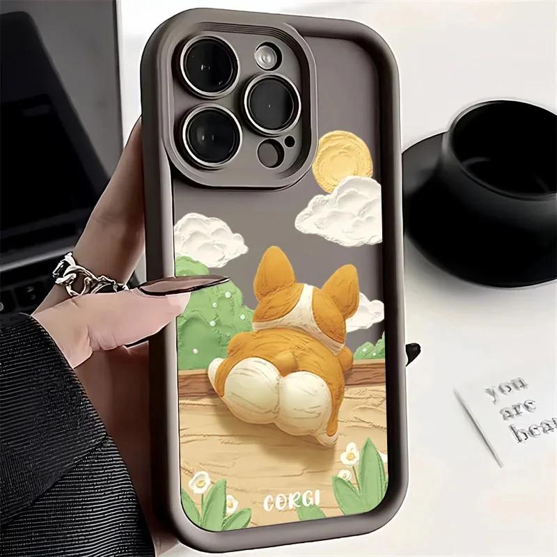 Cute Cartoon Corgi Dog Silicone Phone Case For iPhone 14 Pro Max Cases iPhone 11 12 13 15 XS XR X 7 8 Plus Shockproof Soft Cover