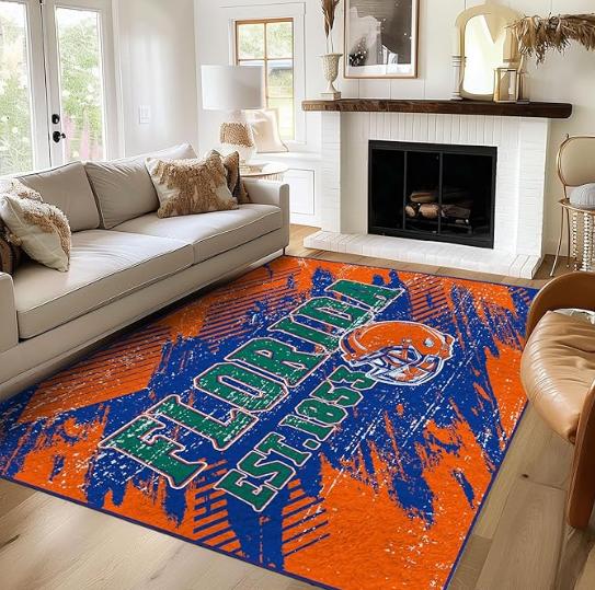 Florida Rugs Bedroom Living Room Football Carpet Non-Slip Machine Washable Area Rug for Boys and Man Cave Home Decoration