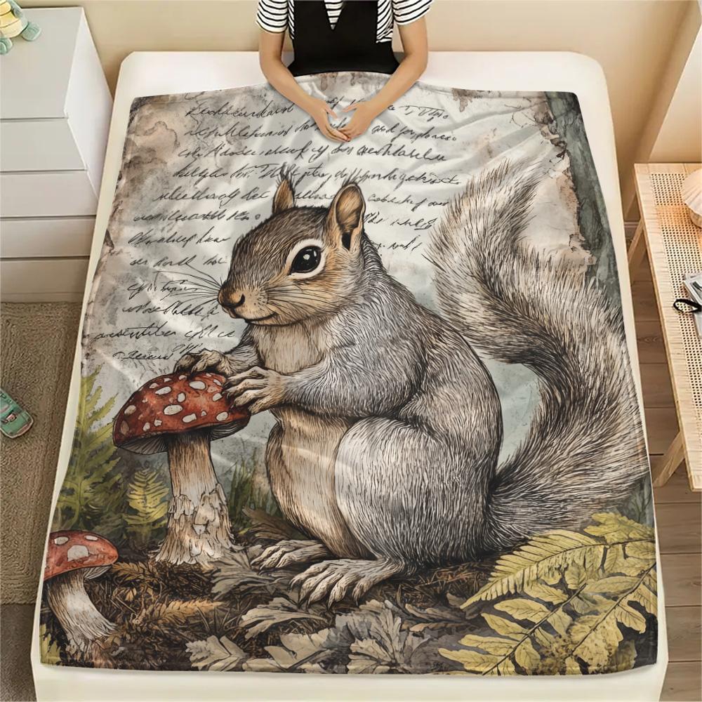 Grey Squirrel Print Flannel Blanket, High quality Comfortable for All Seasons, Home Decor, Warmth and Comfort