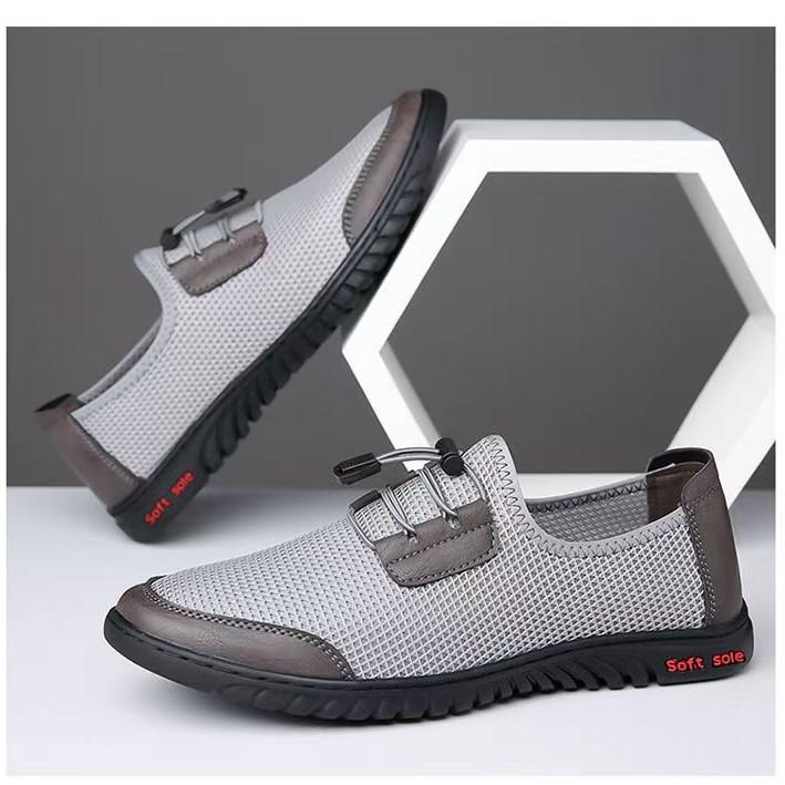 Летняя новая мужская дышащая повседневная обувь из плетеной сетки, черная, на плоской подошве, легкая мужская обувь