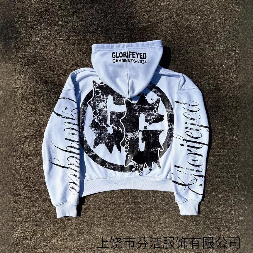 2025 European and American personality 3d printing zipper sweater long sleeve pullover hoodie retro jacket street trend