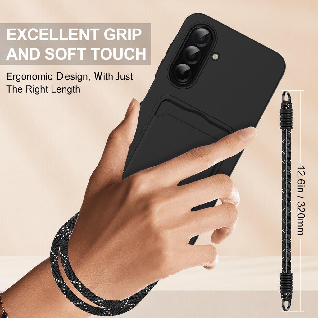 For Samsung Galaxy S25 FE Liquid Silicone Case Phone Back Cover with Card Holder and Short Strap