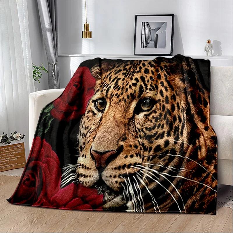 Plush Fleece Beast Animal Roses and Leopard Cheetah Throw Blanket Home Bedroom Bed Sofa Picnic Travel Cover Kid Soft Blanket