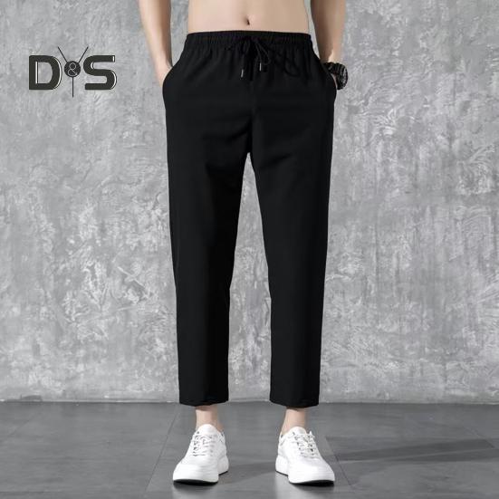 Мужские брюки с укрепленными карманами, затягивающимся шнурком на талии, повседневные однотонные брюки, летние прямые брюки